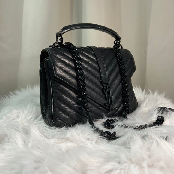 2017 PreOwned Saint Laurent College Medium YSL Shoulder Bag Quilted Leather - Picture 3 of 11